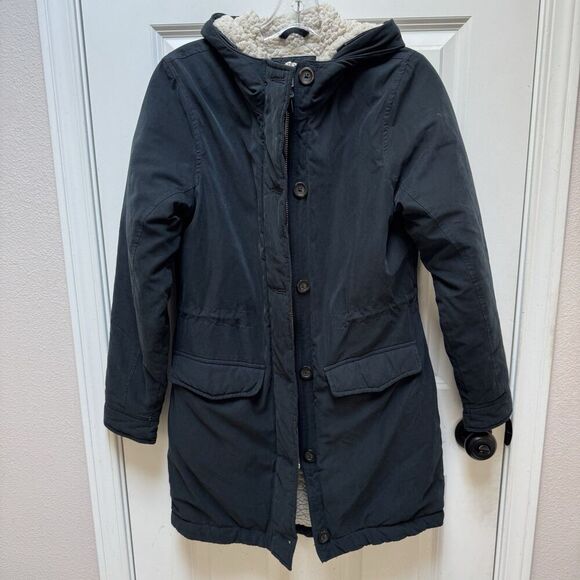 Abercrombie & Fitch Black Military Parka Sherpa-Lined Hooded Small *no Fur Trim* - Picture 2 of 12